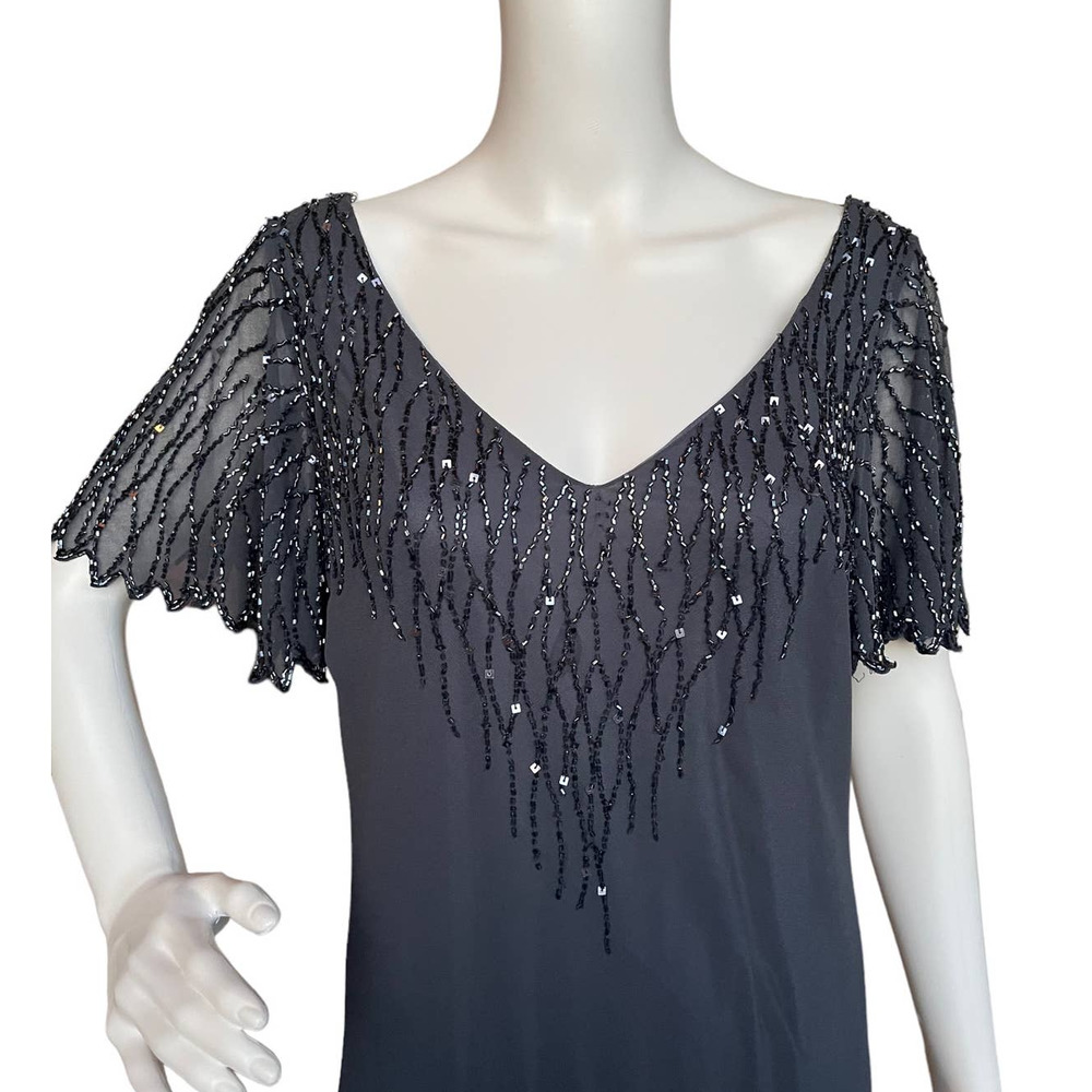 VINTAGE BEADED EVENING DRESS WITH HANDKERCHIEF HEM WOMEN SIZE M/L - Picture 4 of 14